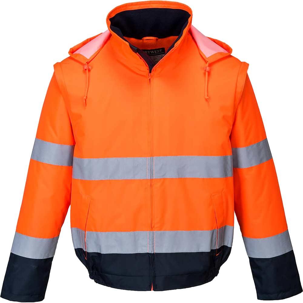Portwest Essential 2 in 1 Waterproof Hi Vis Jacket Orange / Navy 3XL