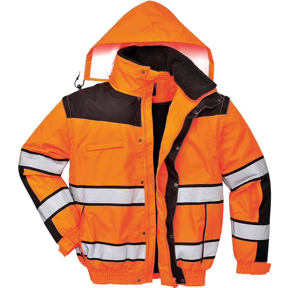 Oxford Weave 300D Hi Vis Classic Bomber Jacket Orange / Black XS