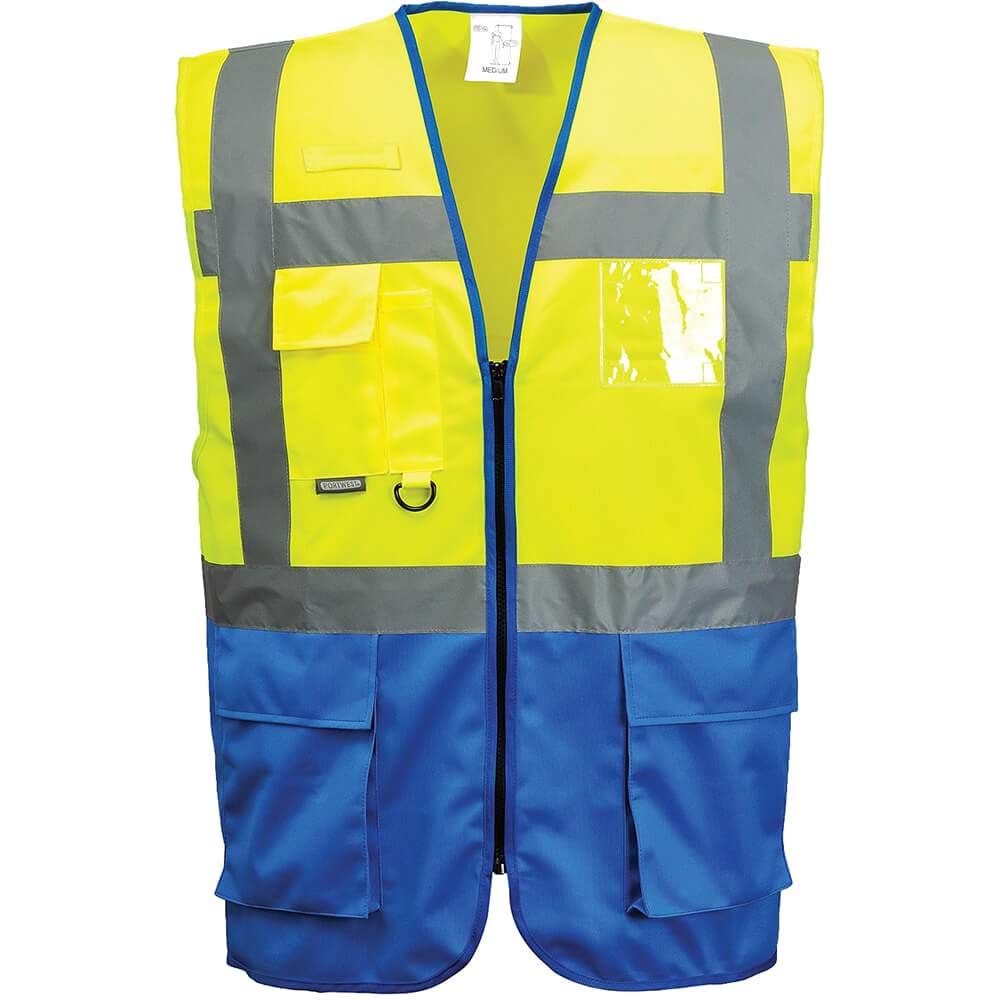 Portwest Warsaw Executive Class 1 Hi Vis Vest Yellow / Royal Blue 3XL