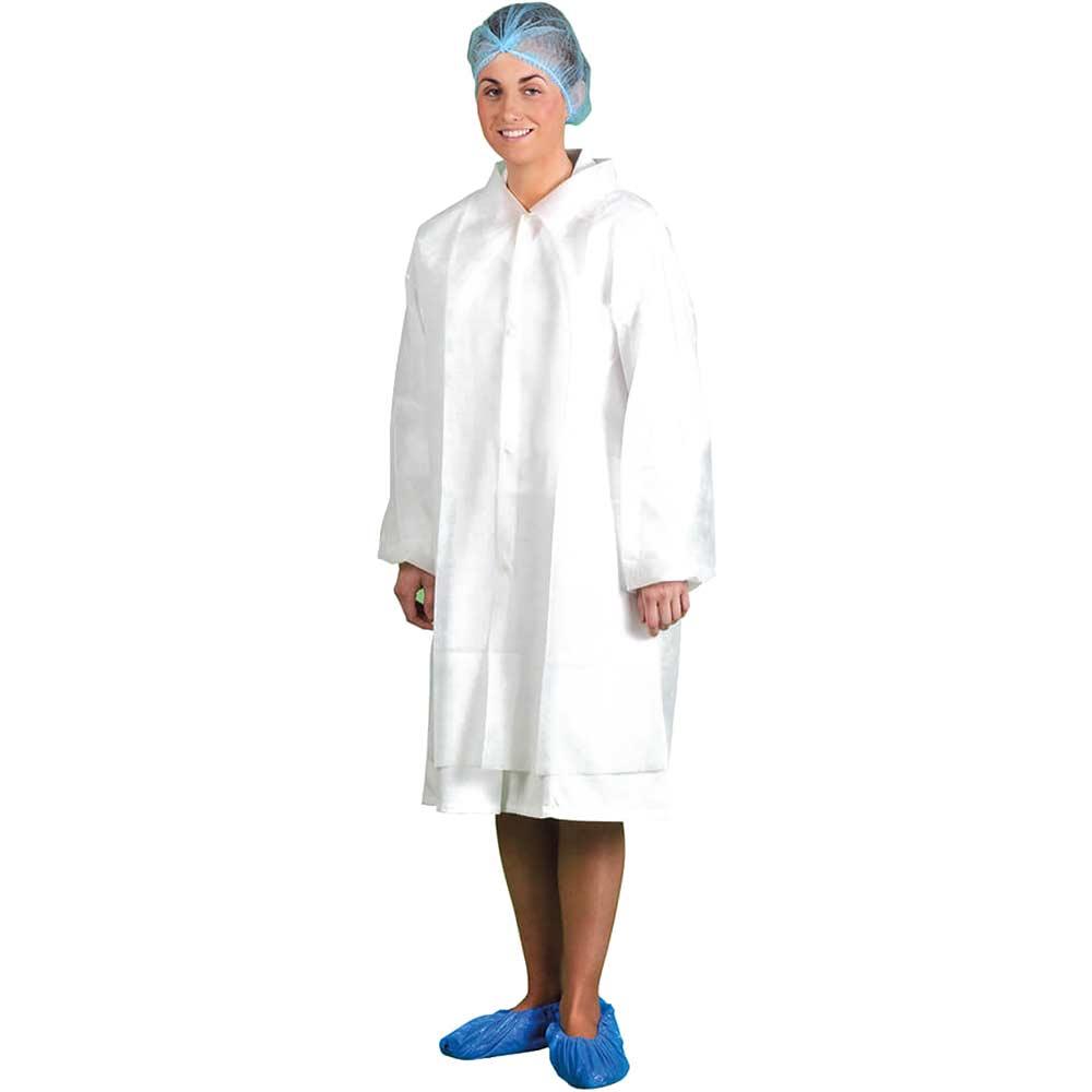 Portwest PP Disposable Food Industry Visitors Coat White L Pack of 200