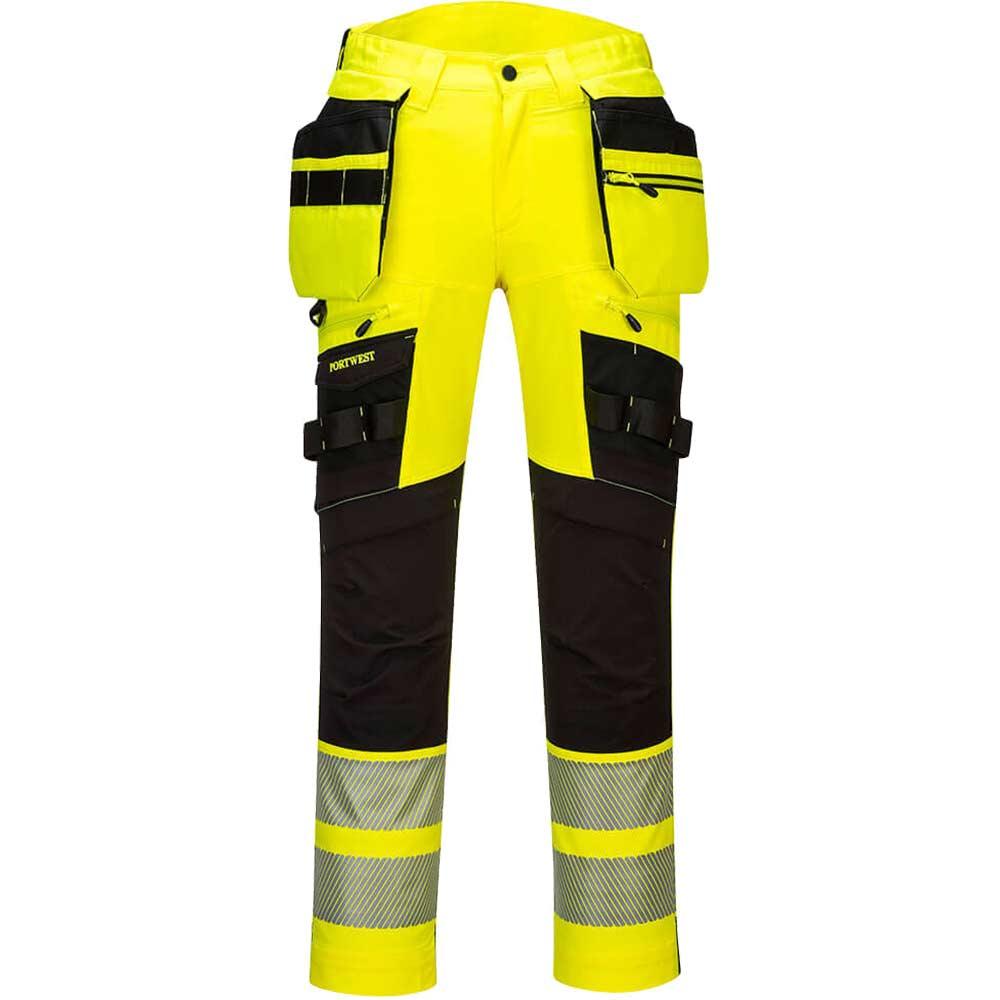 Portwest DX4 Hi Vis Detachable Holster Pocket Trousers Yellow / Black 44" 31"