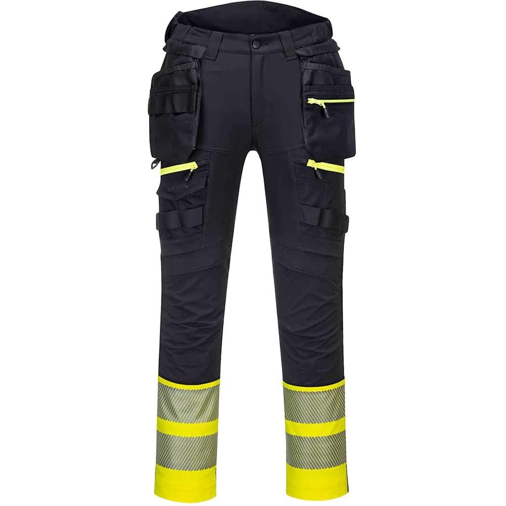Portwest DX4 Hi Vis Detachable Holster Pocket Class 1 Trousers Yellow / Black 28" 31"