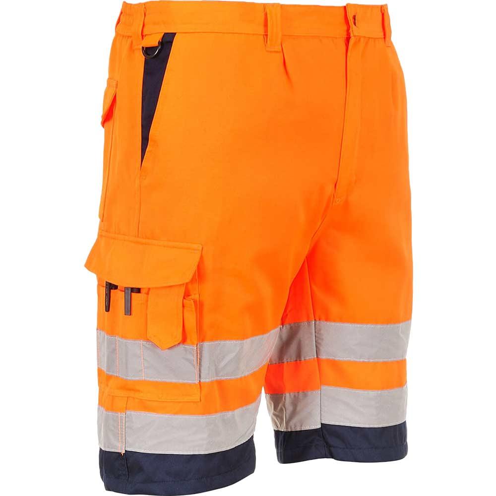 Portwest Mens Class 1 Hi Vis Poly Cotton Shorts Orange / Navy M