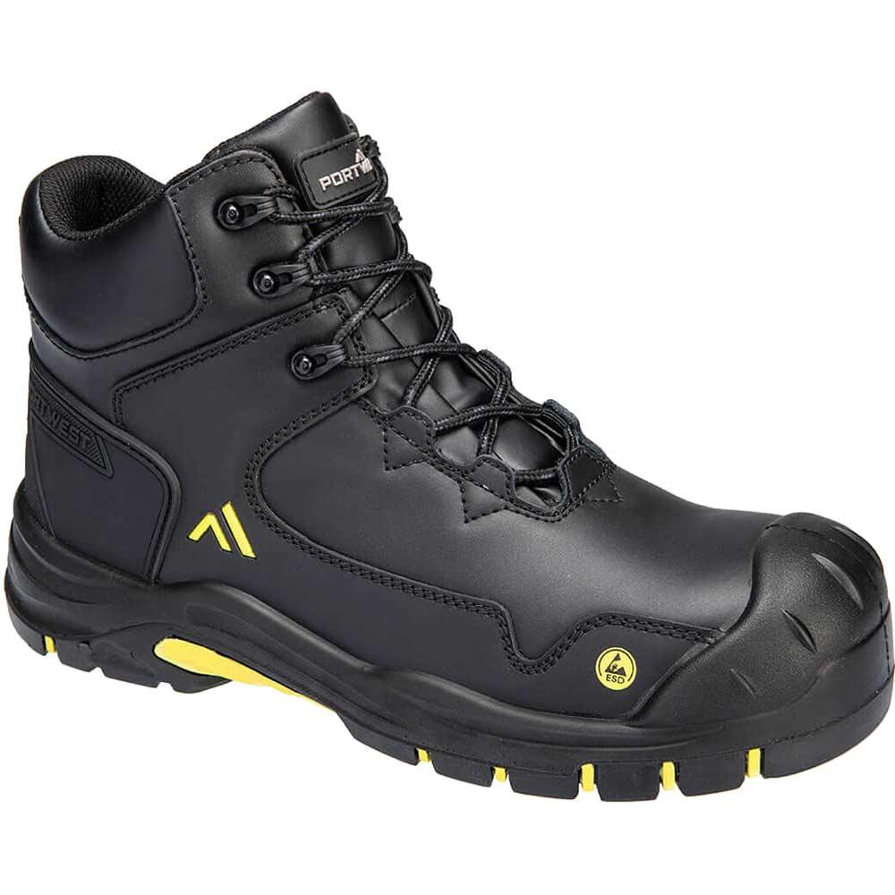 Portwest Apex Composite Mid ESD Safety Boots Black / Yellow Size 10
