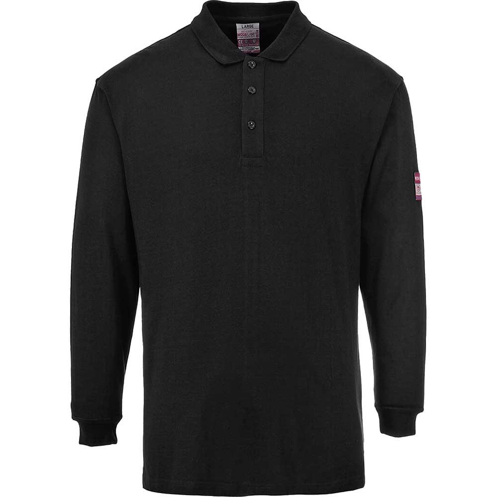 Modaflame Mens Flame Resistant Antistatic Long Sleeve Polo Shirt Black 2XL