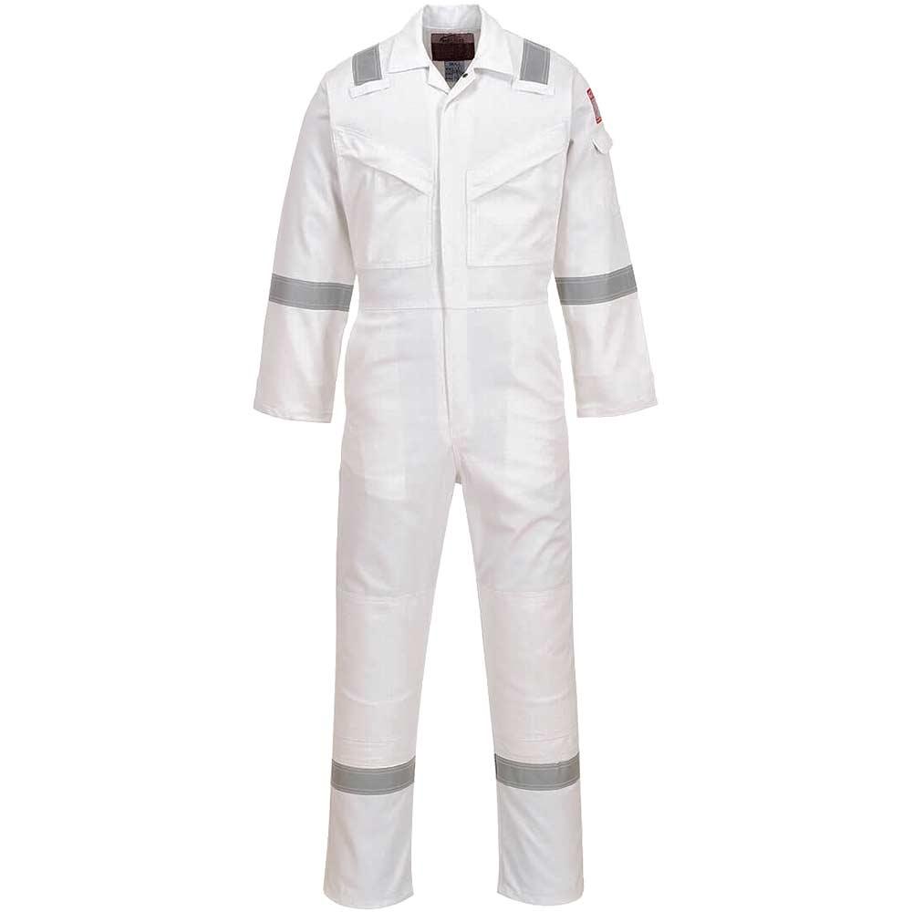 BizFlame Mens Aberdeen Flame Resistant Antistatic Coverall White M 32"