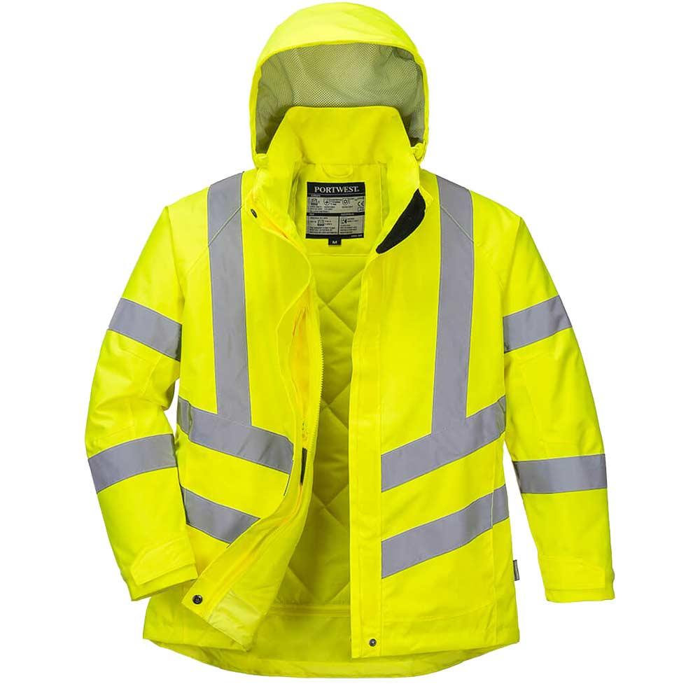Oxford Weave 300D Class 3 Womens Hi Vis Winter Jacket Yellow 3XL