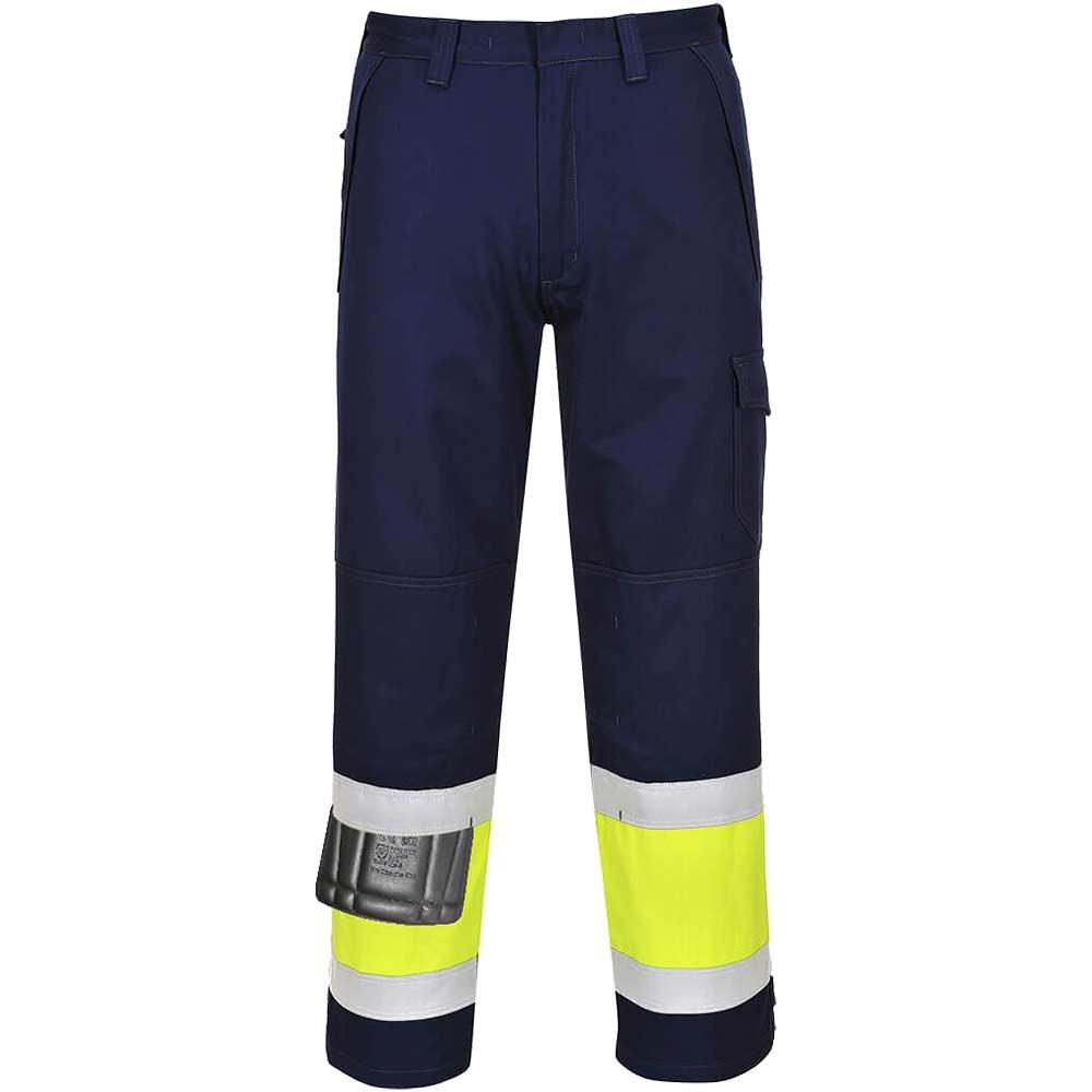 Modaflame Mens Flame Resistant Hi Vis Trousers Yellow / Navy M 34"
