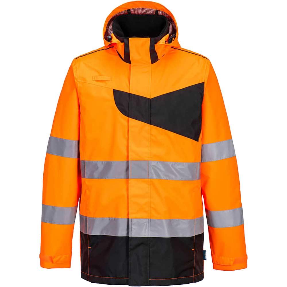 Portwest PW2 Hi Vis Waterproof Rain Jacket Orange / Black M