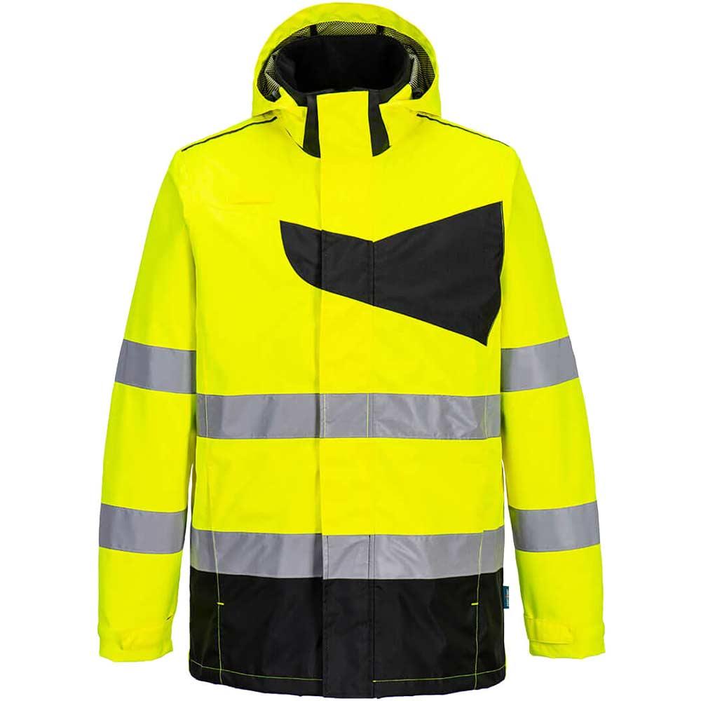 Portwest PW2 Hi Vis Waterproof Rain Jacket Yellow / Black 3XL