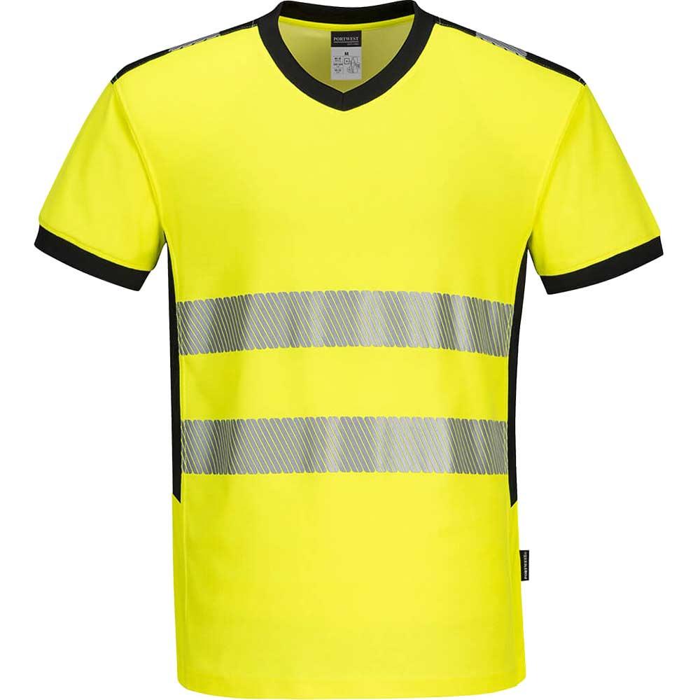 Portwest PW3 Hi Vis V Neck Mesh Insert Short Sleeve T Shirt Yellow / Black M