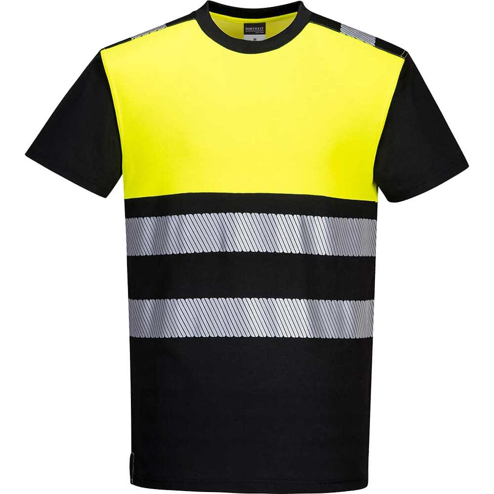 Portwest PW3 Hi Vis Cotton Comfort Class 1 Short Sleeve T Shirt Black / Yellow M