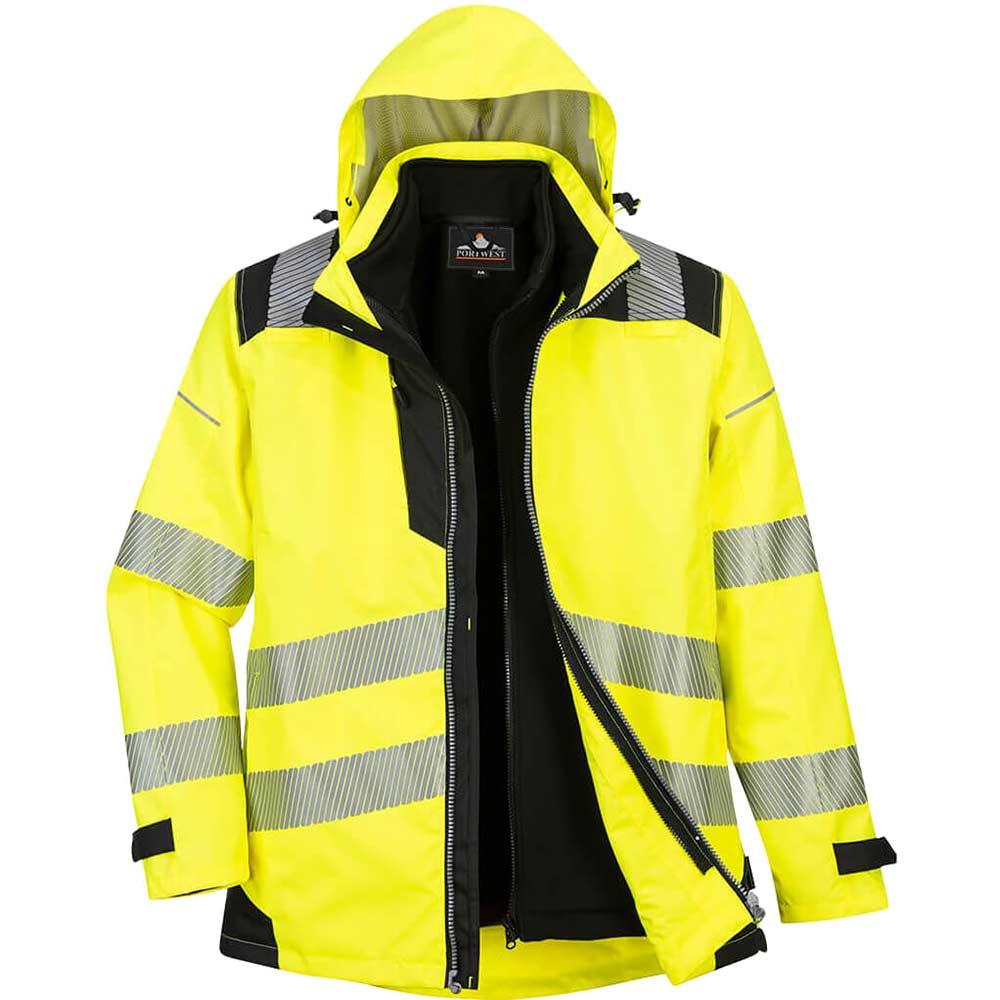 Oxford Weave 300D PW3 3 in 1 Class 3 Hi Vis Jacket Yellow / Black 2XL