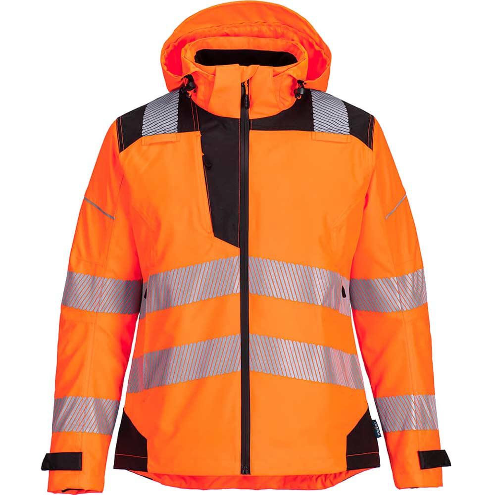 Portwest PW3 Womens Hi Vis Waterproof Rain Jacket Orange / Black XS