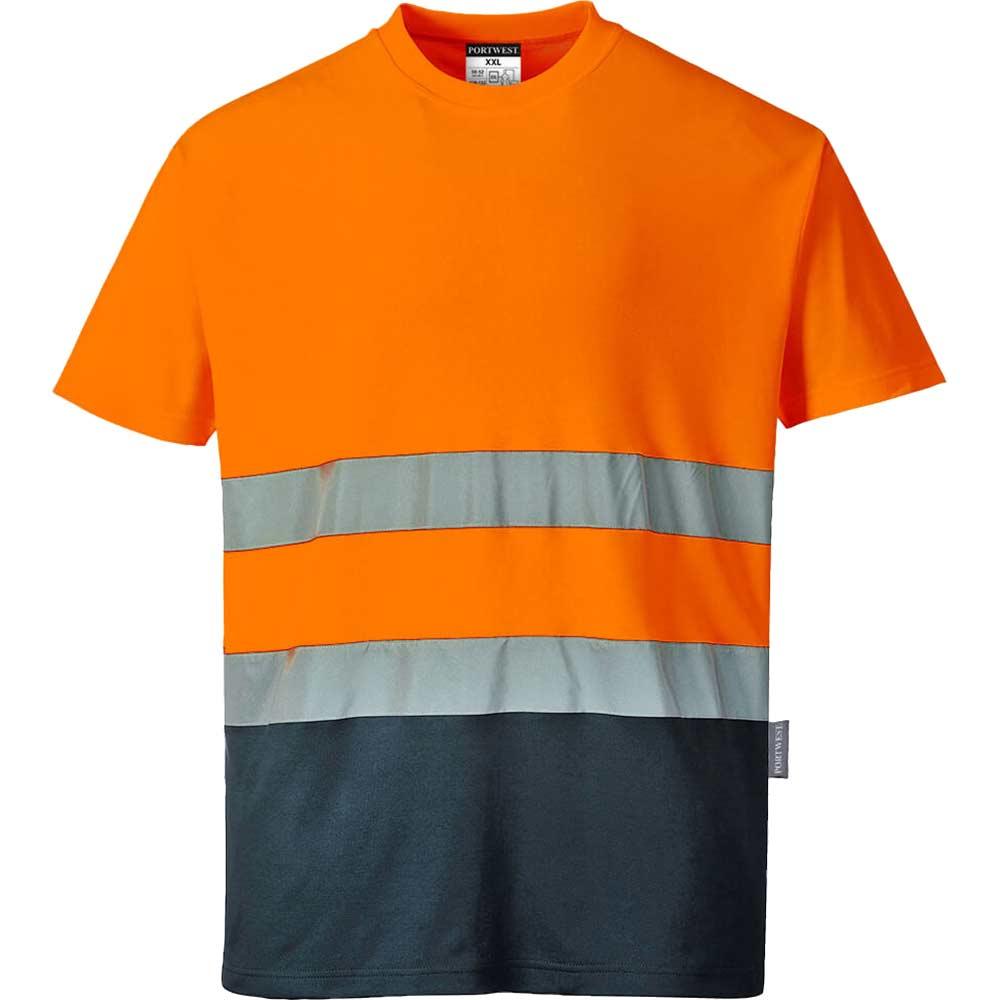 Portwest Hi Vis Cotton Comfort Contrast Short Sleeve T Shirt Orange / Navy 2XL