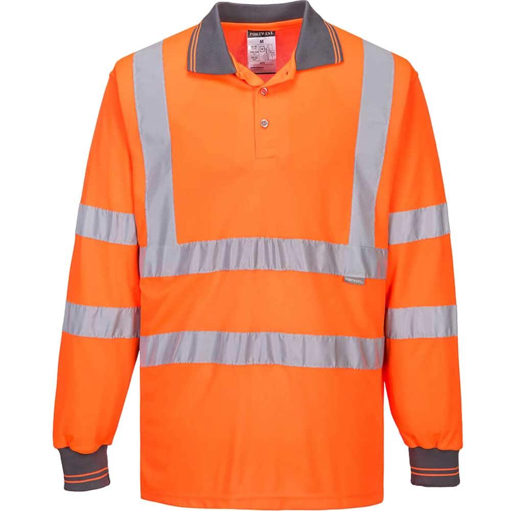 Portwest Hi Vis Polo Long Sleeve Shirt Orange M