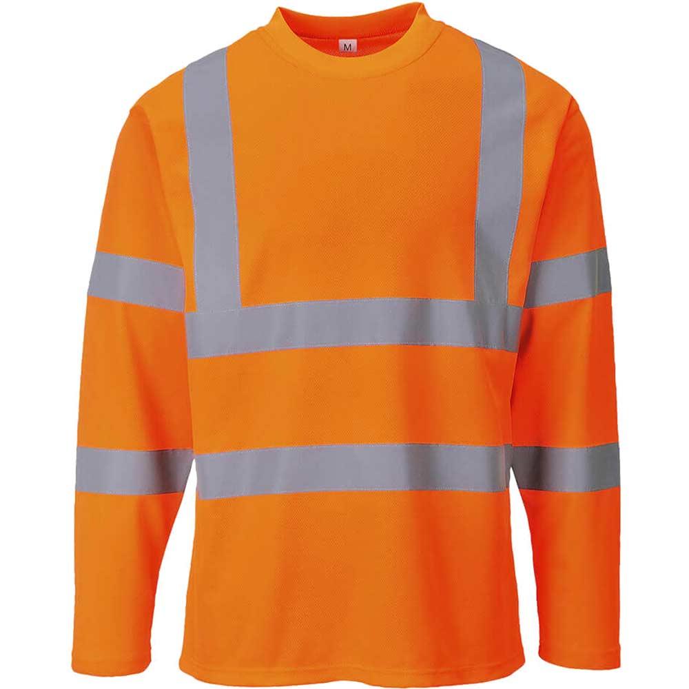 Portwest Mens Hi Vis Cotton Comfort Long Sleeve T Shirt Orange 2XL