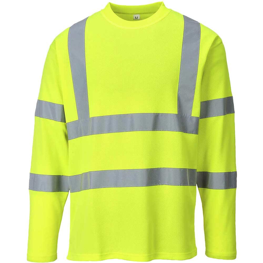 Portwest Mens Hi Vis Cotton Comfort Long Sleeve T Shirt Yellow L
