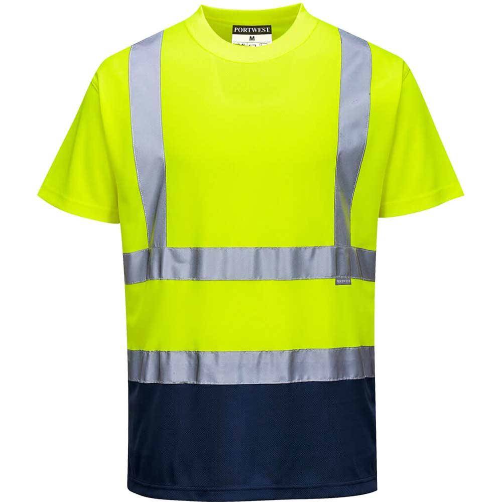 Portwest Hi Vis Contrast Short Sleeve T Shirt Yellow / Navy 2XL