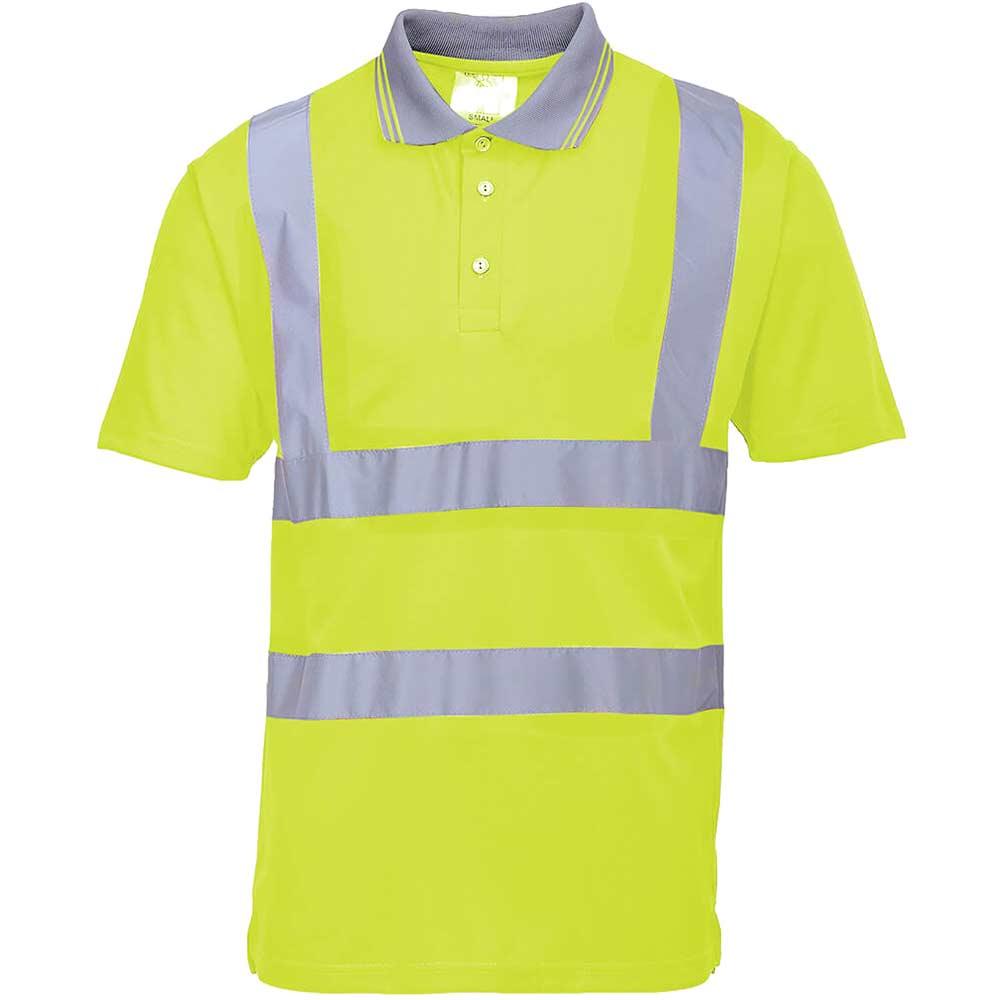Portwest Mens Hi Vis Polo Short Sleeve Shirt Yellow L