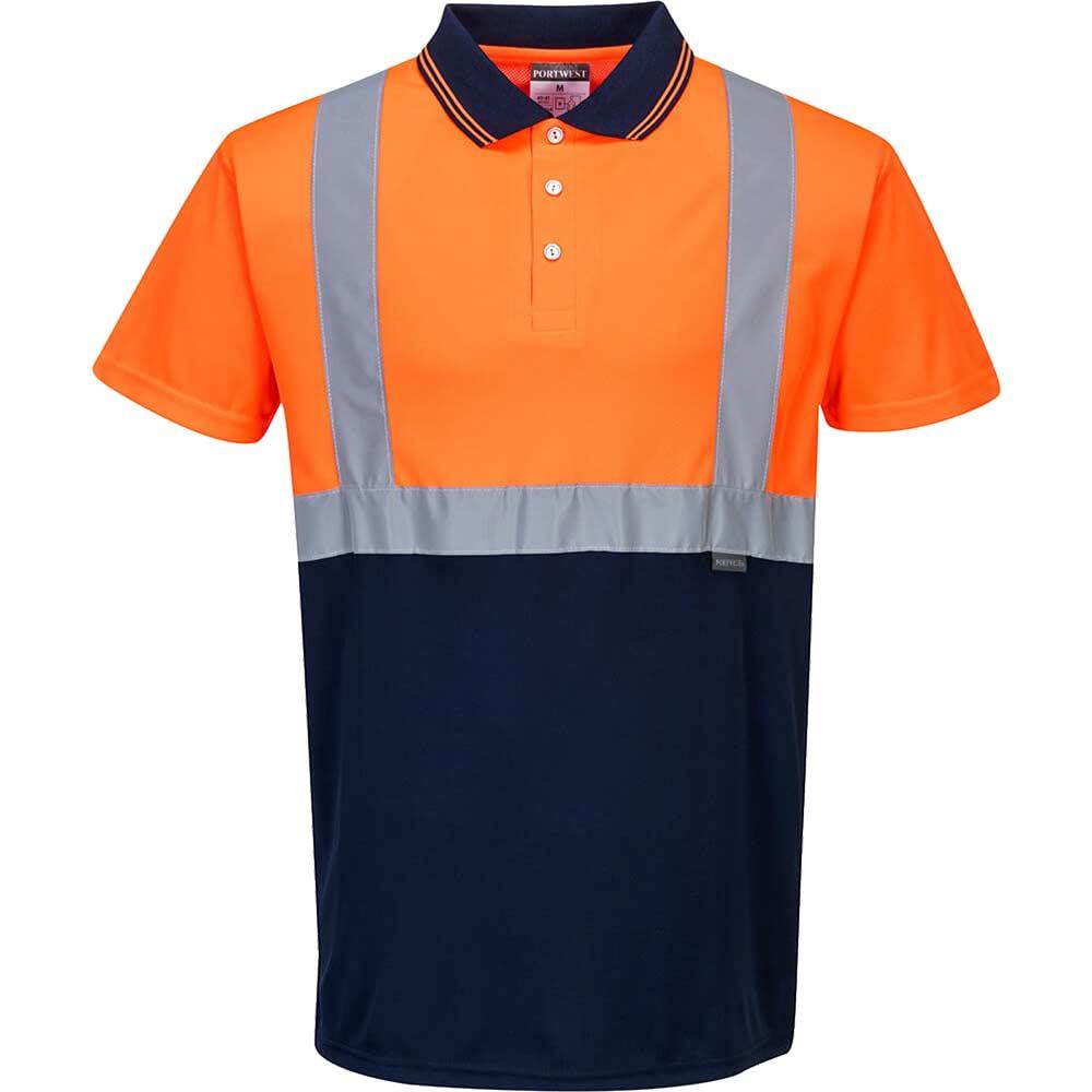 Portwest Mens Hi Vis Contrast Polo Short Sleeve Shirt Orange / Navy 4XL