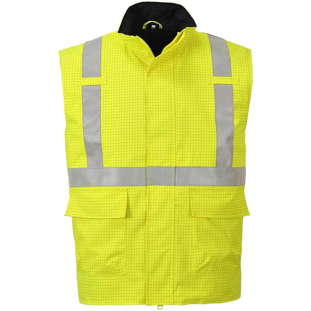 BizFlame Hi Vis Flame Resistant Rain Bodywarmer Yellow L