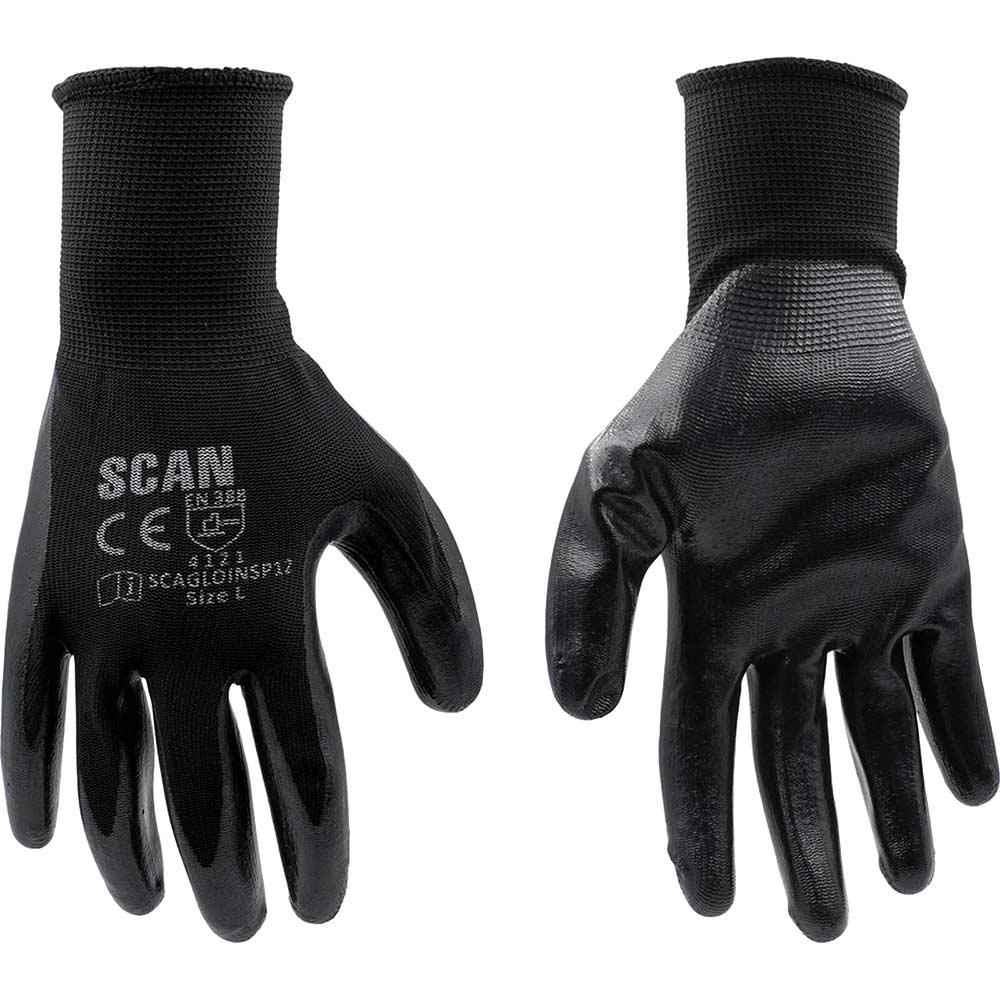 Scan Nitrile Seamless Inspection Gloves Black L Pack of 12