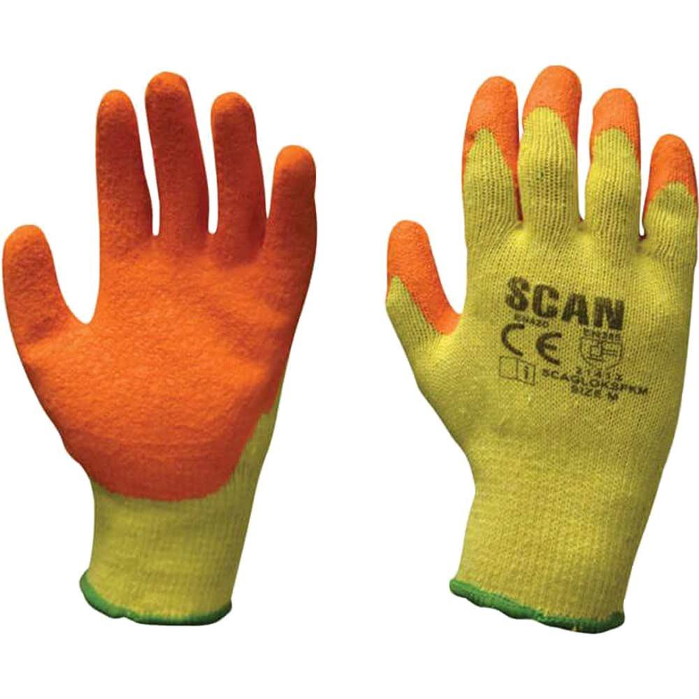 Scan Knit Shell Latex Palm Gloves Orange / Yellow L Pack of 12