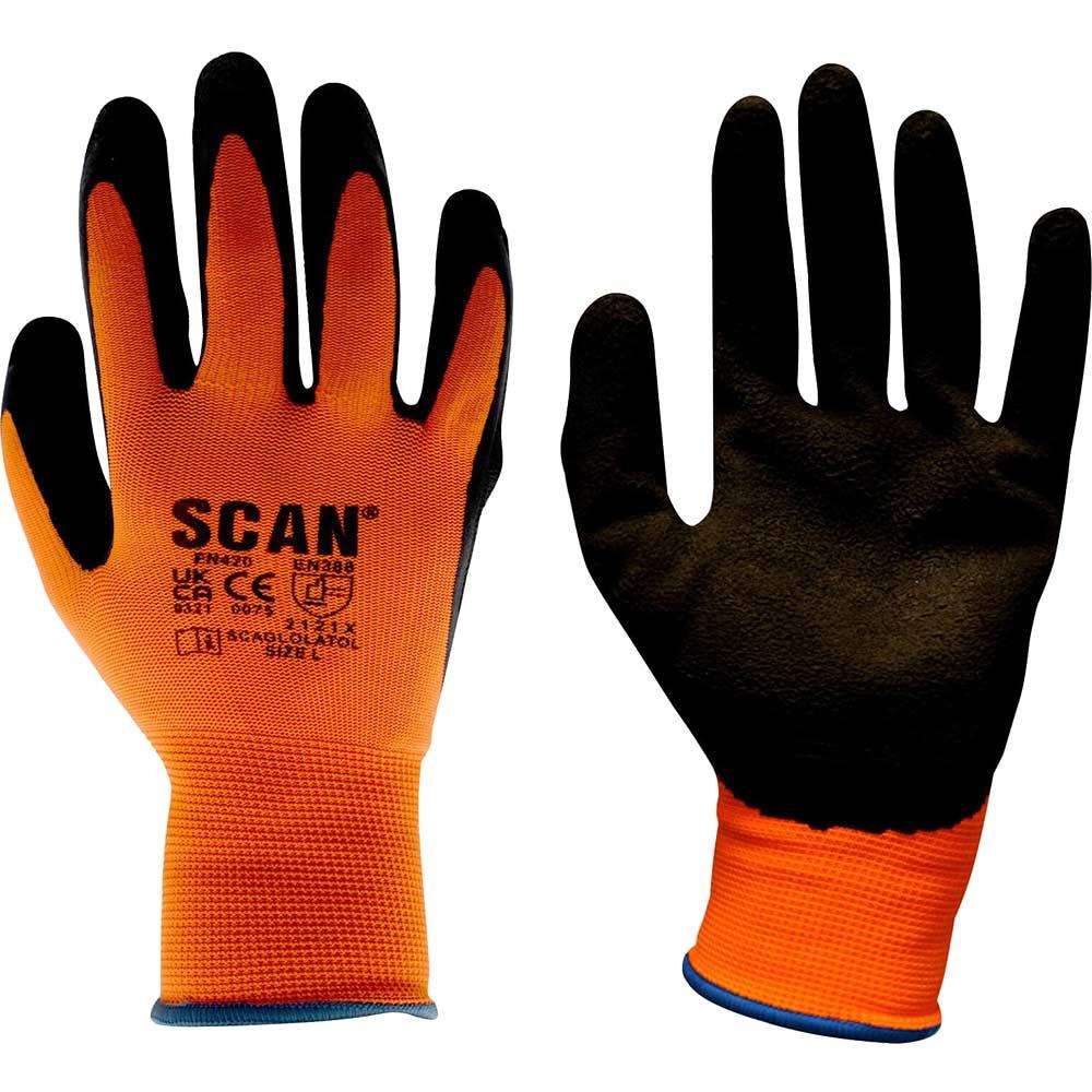 Scan Mens Foam Latex Coated Gloves Orange XL