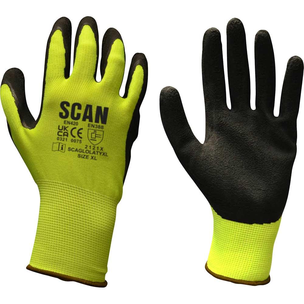 Scan Mens Foam Latex Coated Gloves Yellow XL