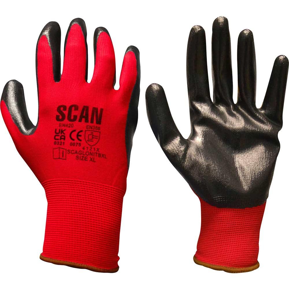 Scan Palm Dipped Nitrile Gloves Black / Red 2XL