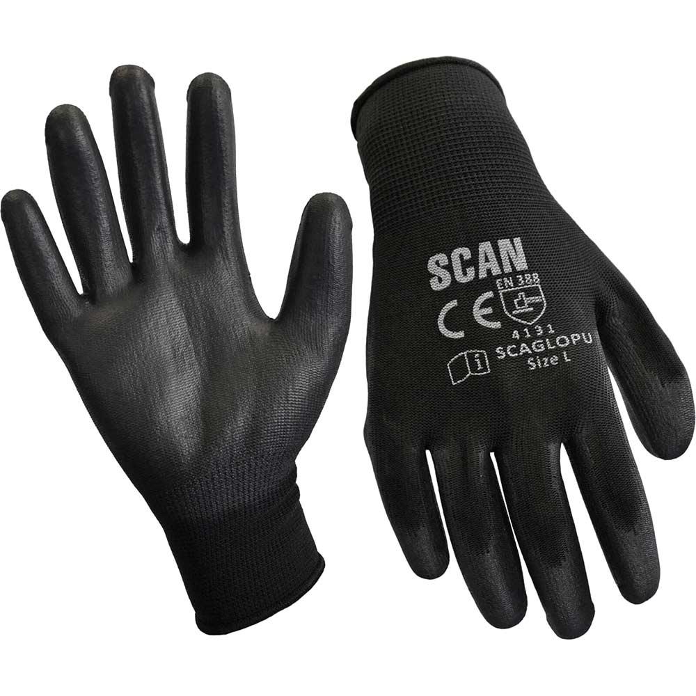 Scan PU Coated Work Gloves Black M Pack of 12