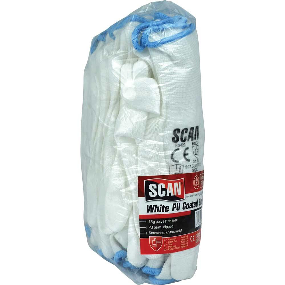 Scan PU Coated Work Gloves White L Pack of 12