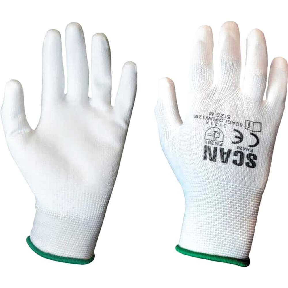 Scan PU Coated Work Gloves White M Pack of 12