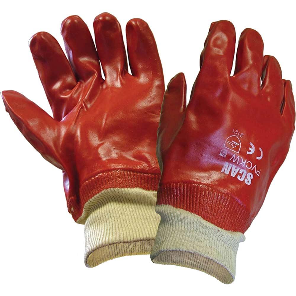 Scan PVC Knitwrist Glove Red One Size