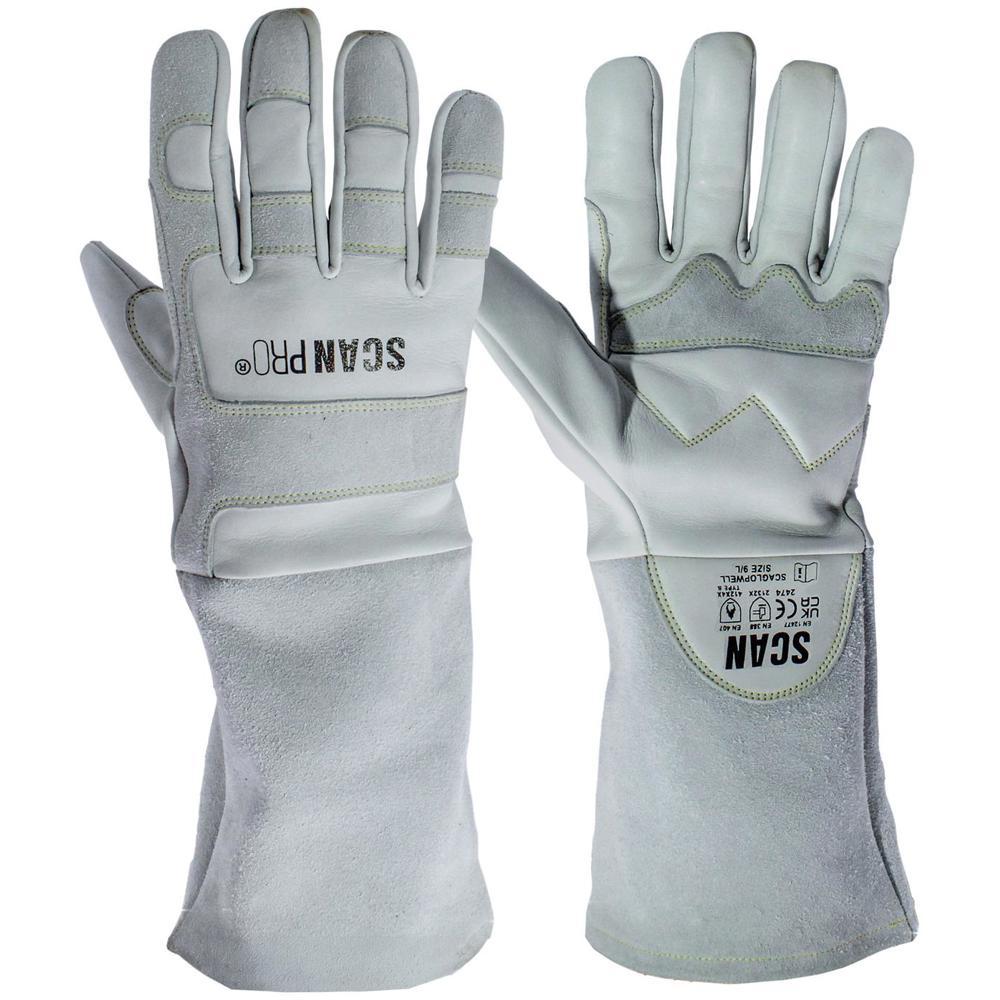 Scan Pro Premium Leather Welding Gloves Grey L Pack of 1