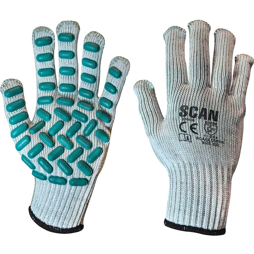 Scan Vibration Resistant Latex Foam Gloves Grey / Green 2XL