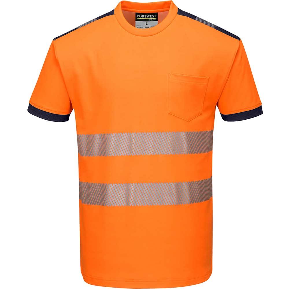 Portwest PW3 Hi Vis Cotton Comfort Short Sleeve T Shirt Orange / Navy 2XL