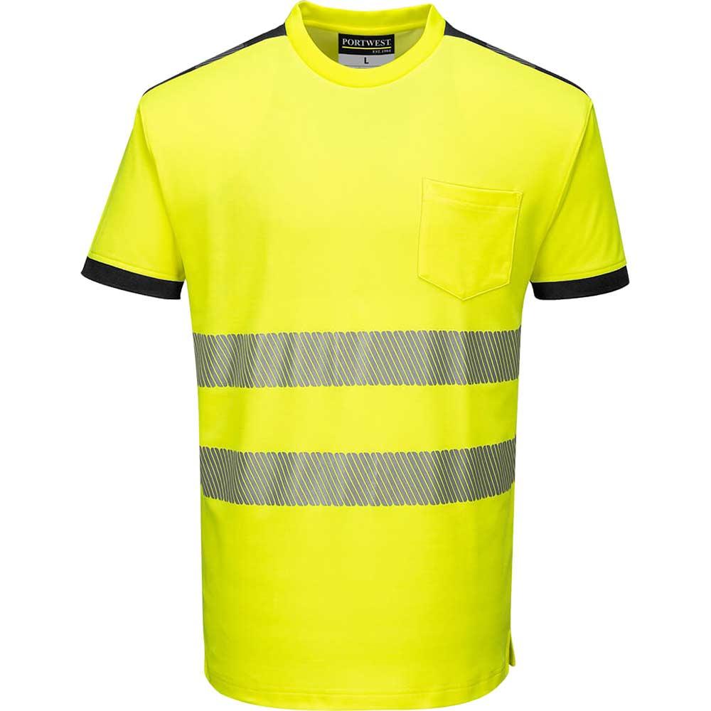 Portwest PW3 Hi Vis Cotton Comfort Short Sleeve T Shirt Yellow / Black L