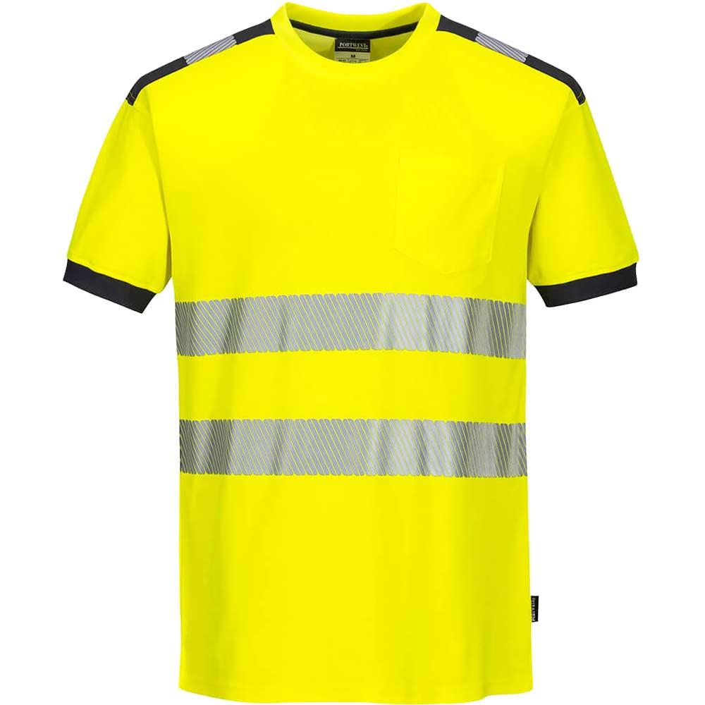 Portwest PW3 Hi Vis Cotton Comfort Short Sleeve T Shirt Yellow / Grey S