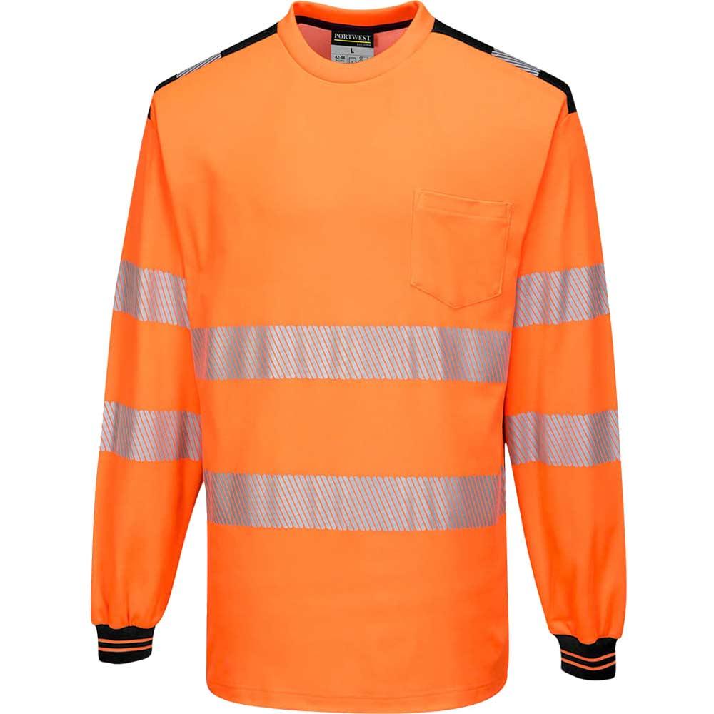 Portwest PW3 Hi Vis Cotton Comfort Long Sleeve T Shirt Orange / Black 4XL