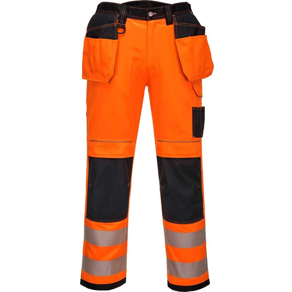 Portwest PW3 Hi Vis Holster Pocket Work Trousers Orange / Black 41" 29"