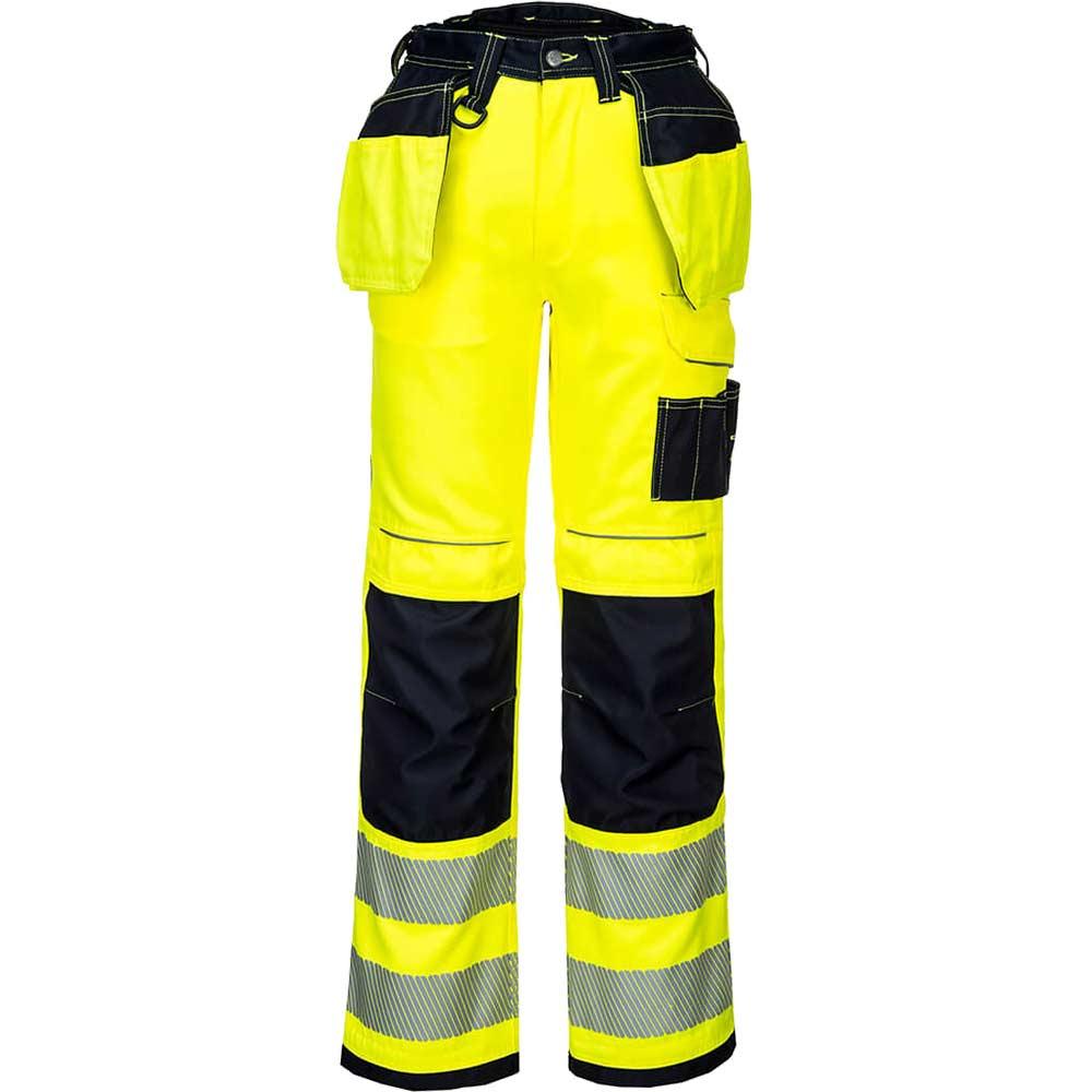 Portwest PW3 Hi Vis Holster Pocket Work Trousers Yellow / Black 41" 31"