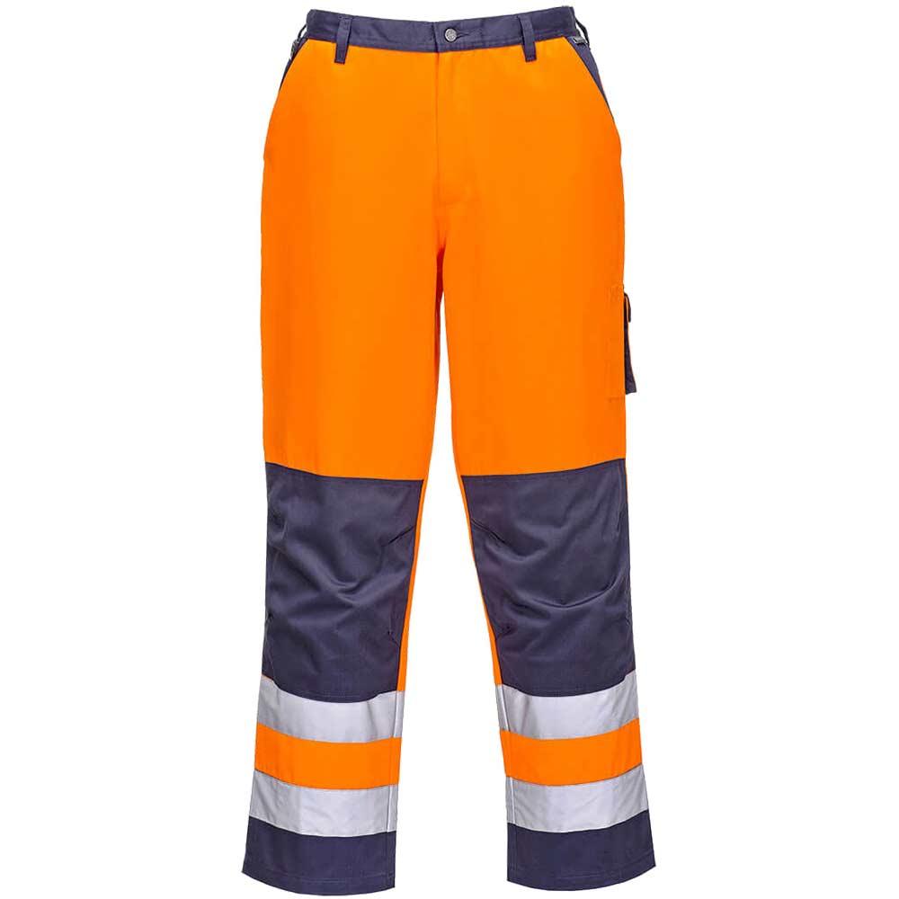 Portwest Lyon Hi Vis Work Trousers Orange / Navy XS 32"