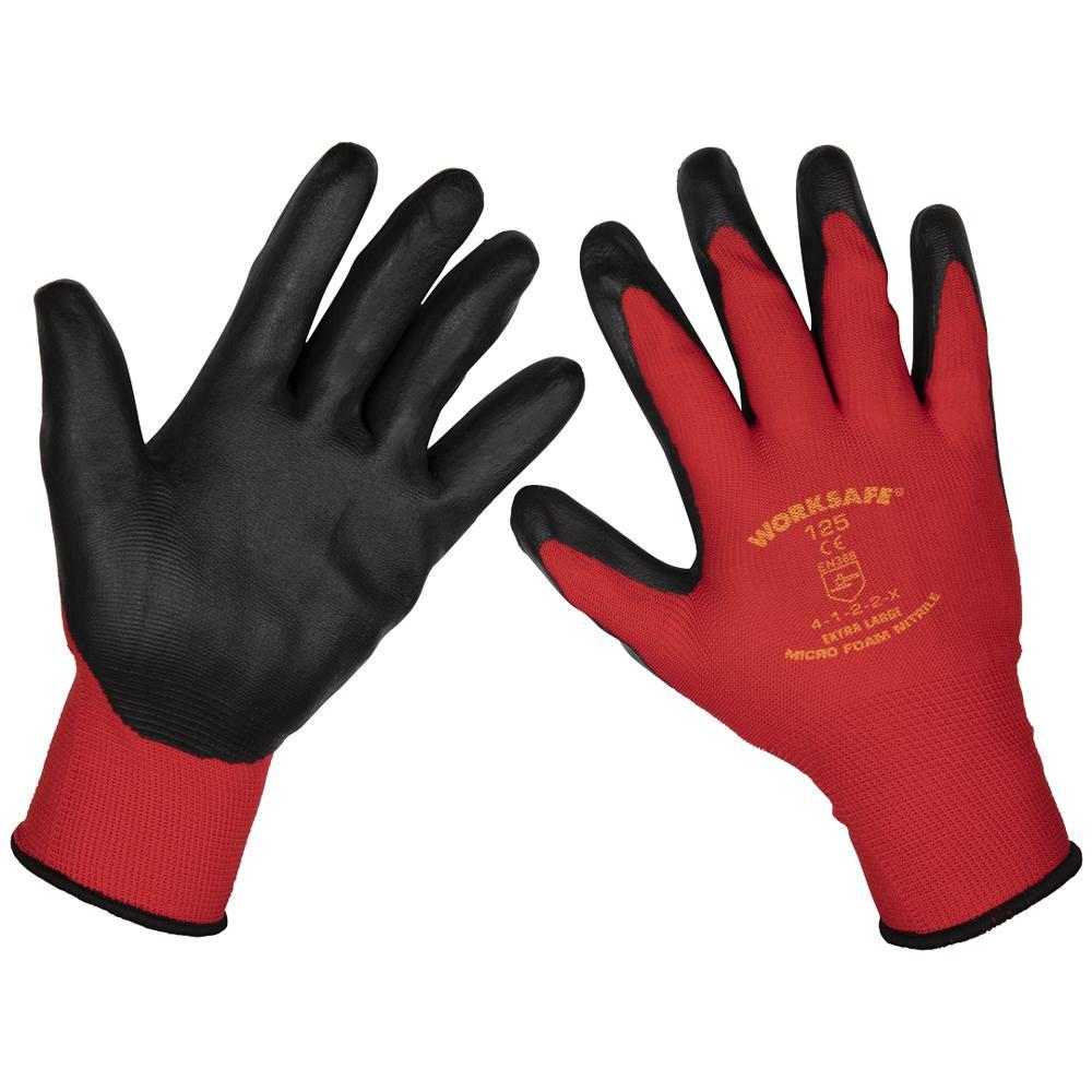 Sealey Worksafe Flexi Grip Nitrile Foam Palm Gloves Red / Black XL Pack of 12