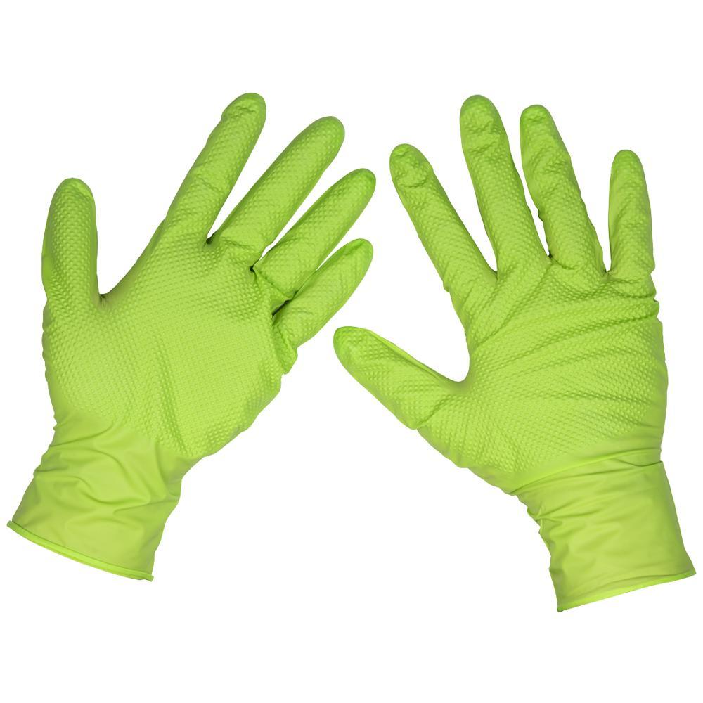 Sealey Diamond Grip Extra Thick Nitrile Powder Free Gloves Green XL Pack of 50