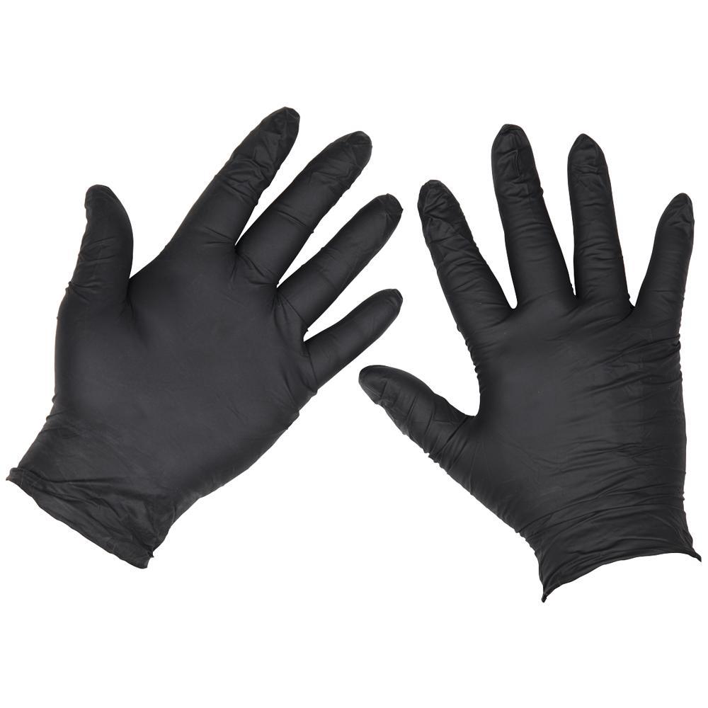 Sealey Extra Thick Powder Free Disposable Nitrile Gloves Black L Pack of 100