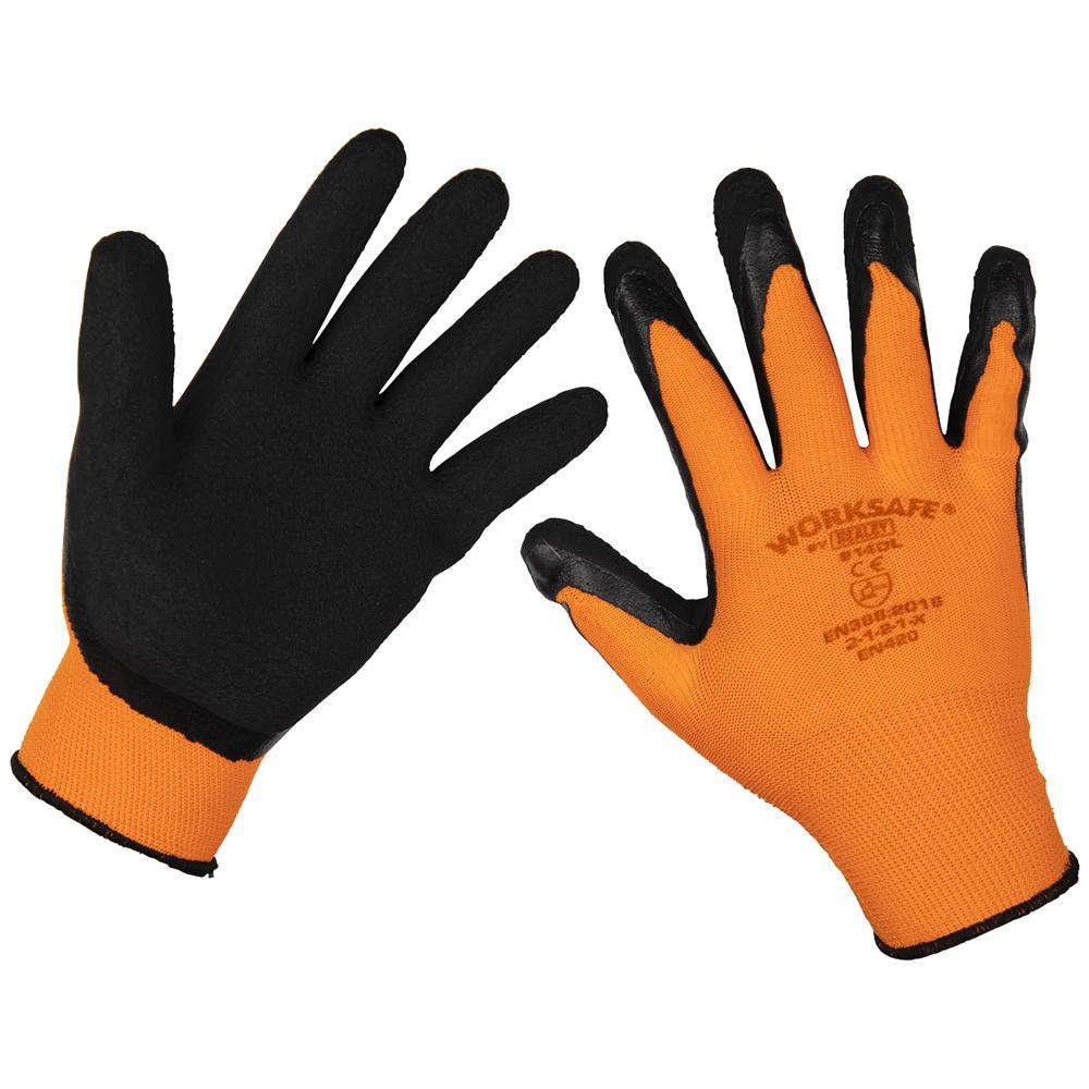 Sealey Worksafe Foam Latex Grip Gloves Black / Orange L Pack of 6