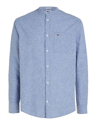 Tommy Jeans Regular Mao Linen Shirt - Blue - XS