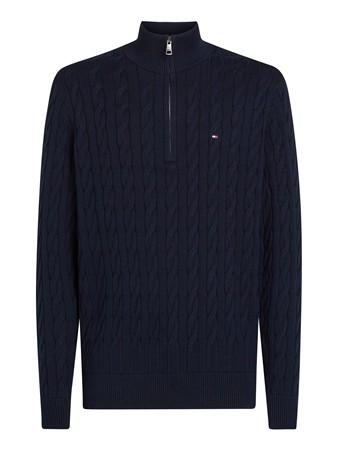 Tommy Hilfiger Classic Cable Knit Half-Zip Jumper - Navy - XL